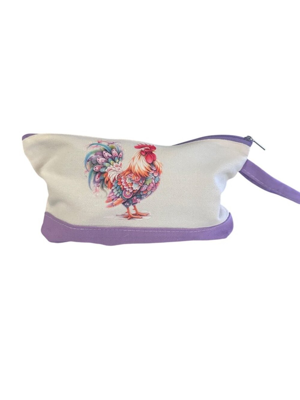 Silkfly light purple rooster canvas makeup bag toiletry cosmetic pencil case tra